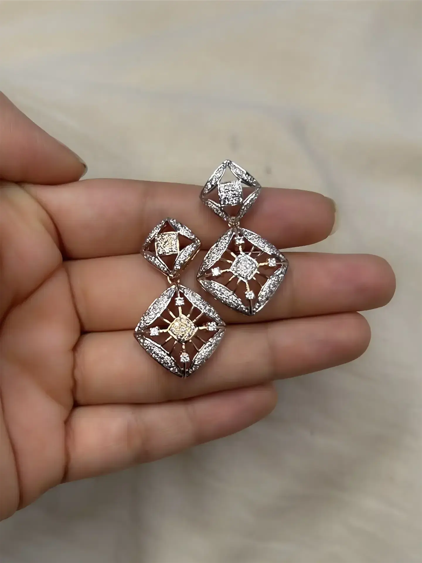 Geometric Pavé Drop Earrings