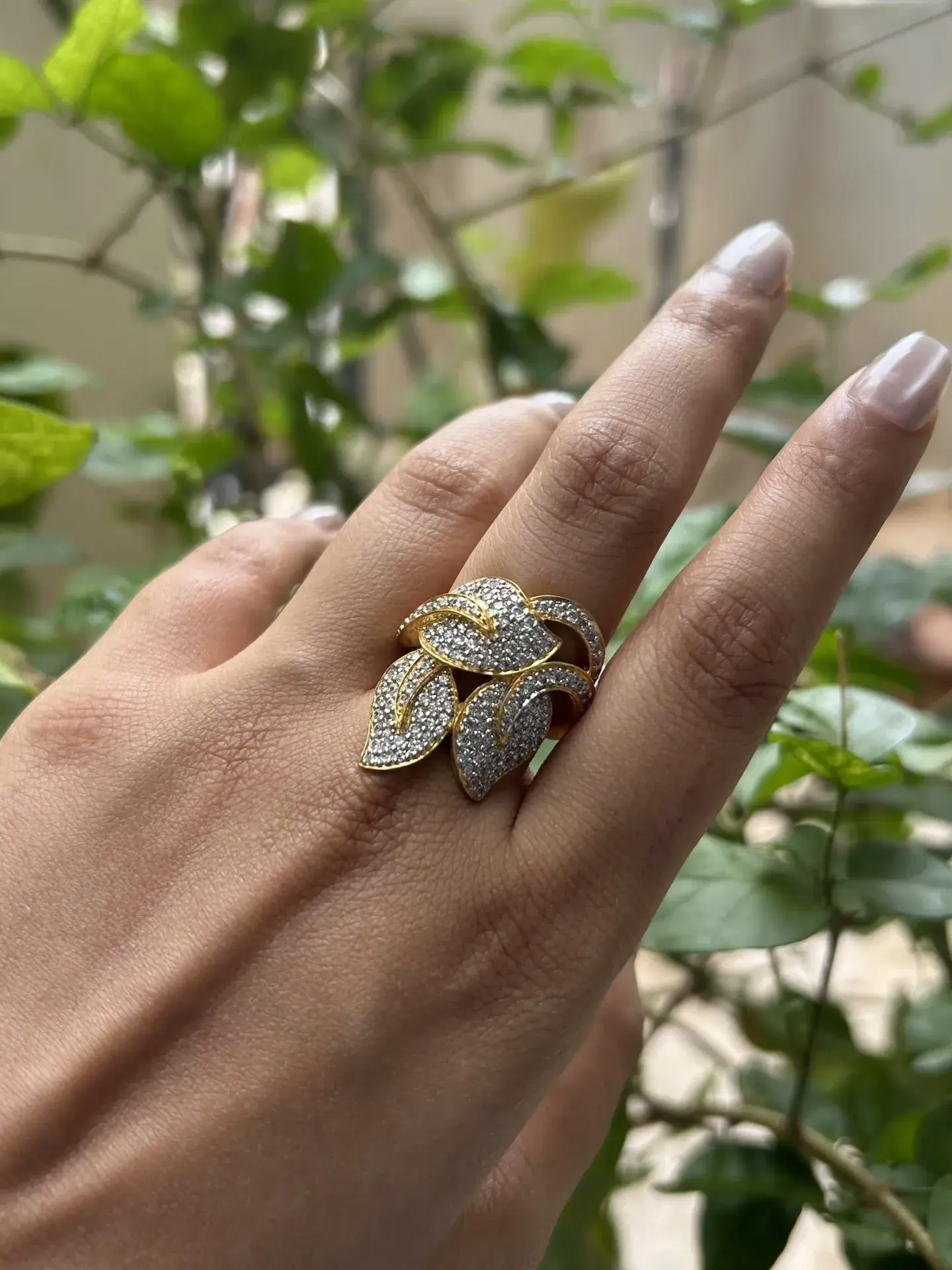 Golden Foliage Pavé Ring