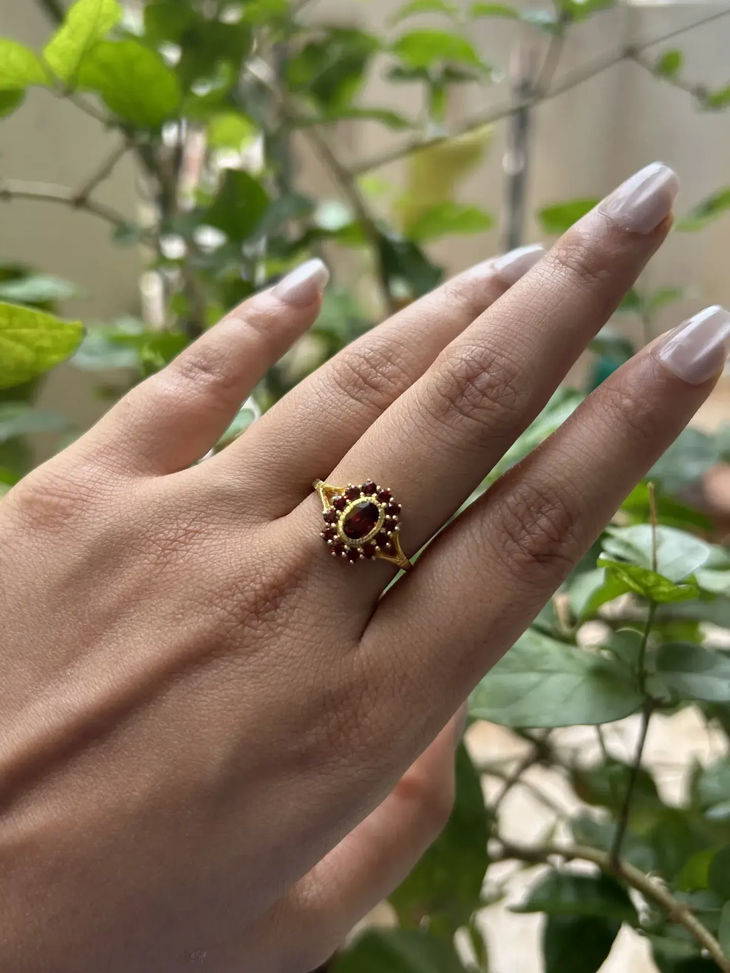 Victorian Garnet Halo Ring