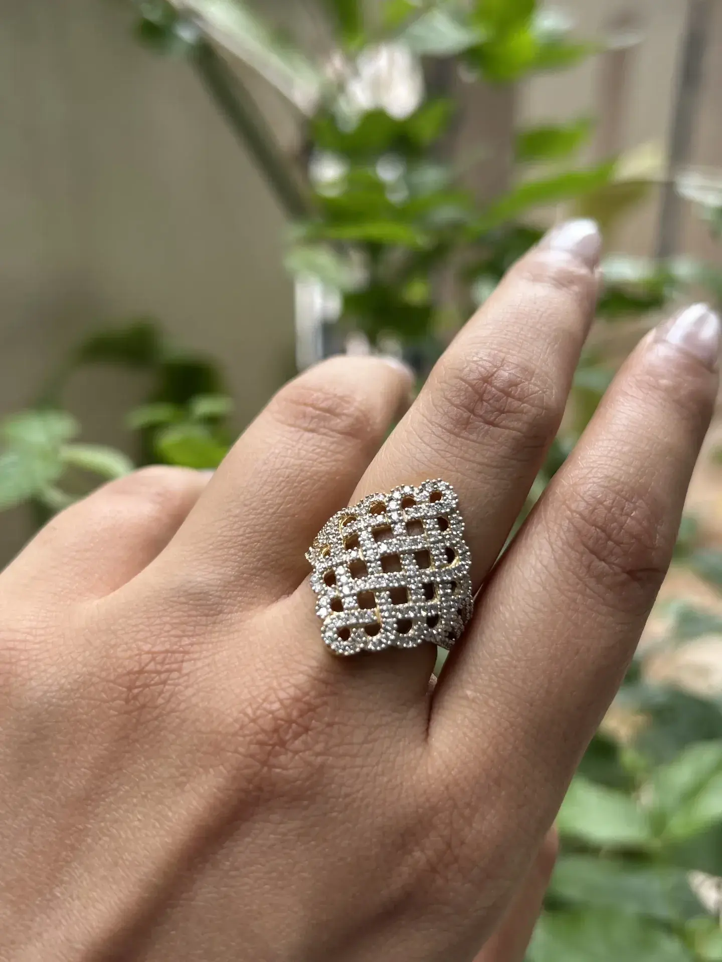 Lattice Pave Statement Ring